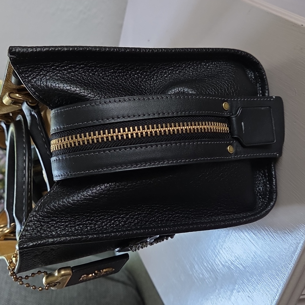 COACH Rogue 25 Black Tea Rose Leather Crossbody Bag - Picture 8 of 16